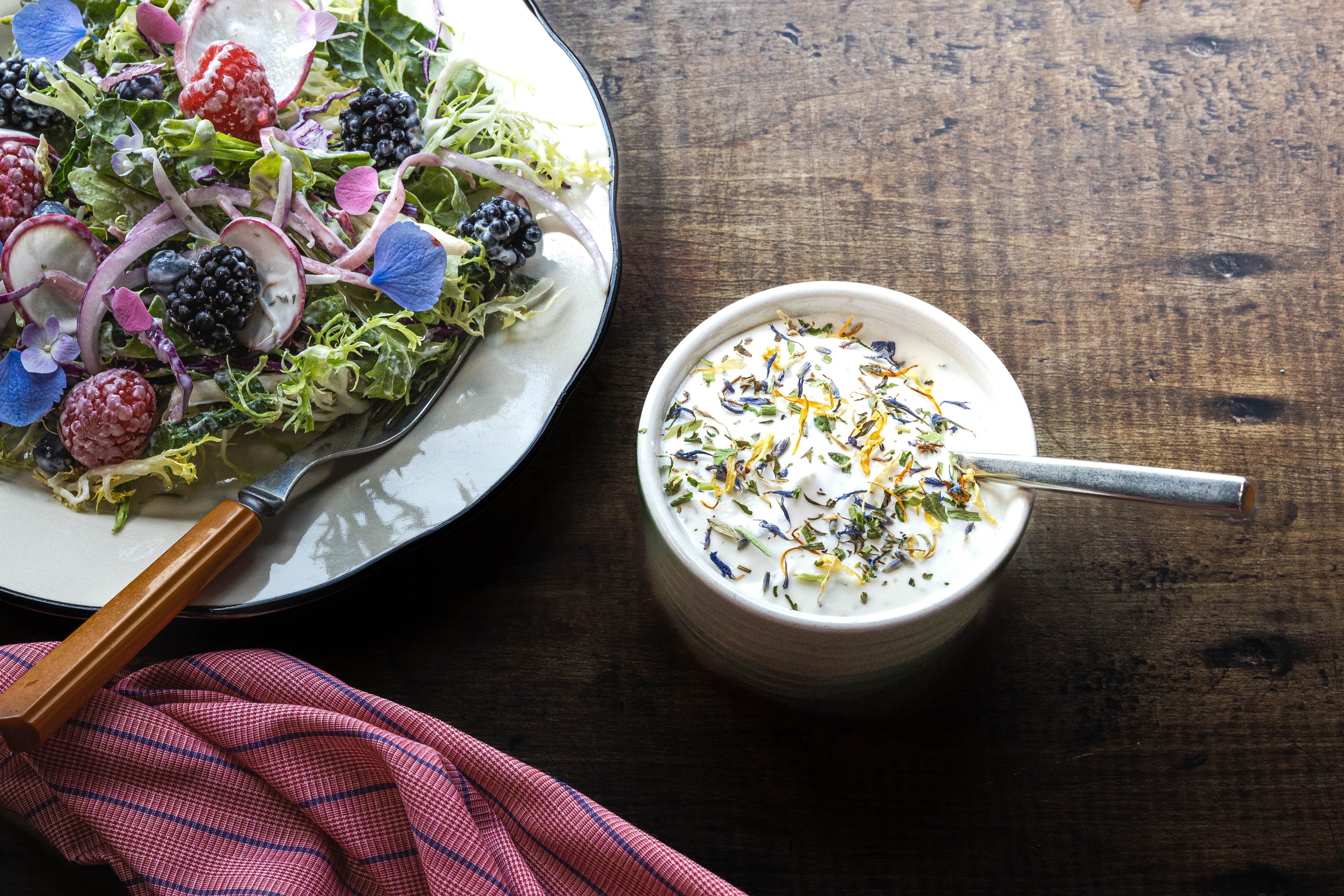 The Table herb blend salad with salad dressing
