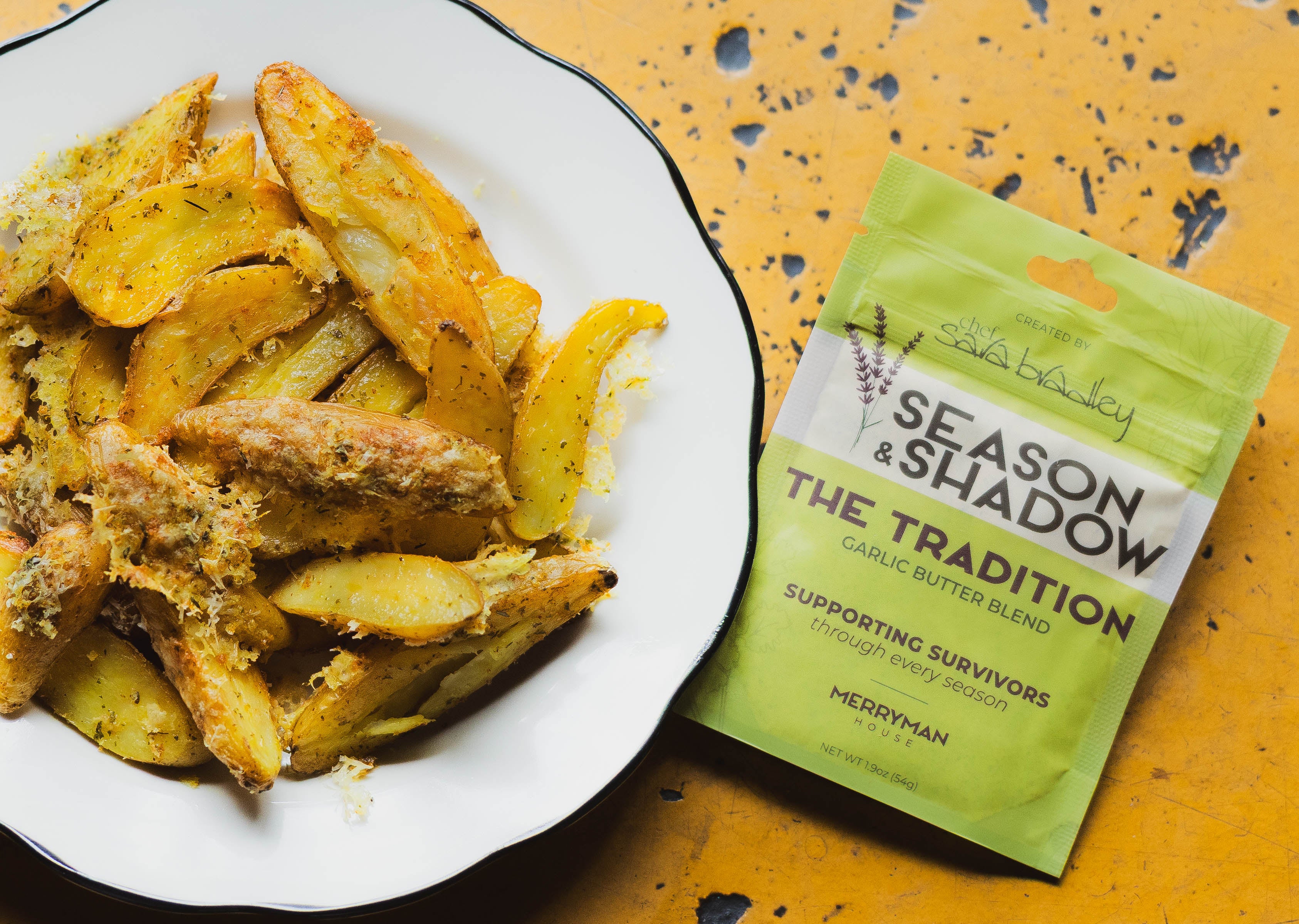 Roasted potatoes using Tradition blend by Season & Shadow created by top chef finalist Chef Sara Bradley 